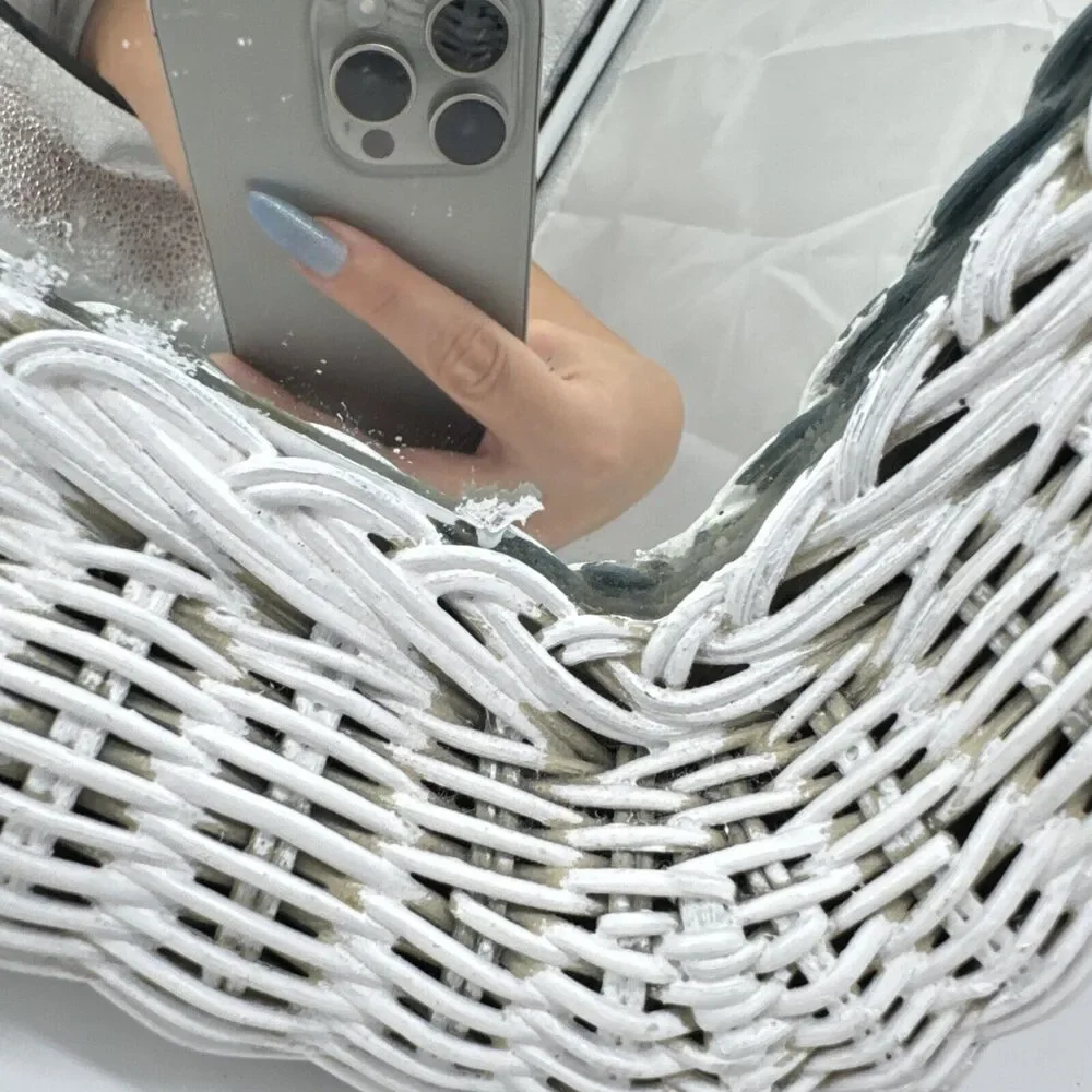 Vintage Square White Wicker Mirror 16x12